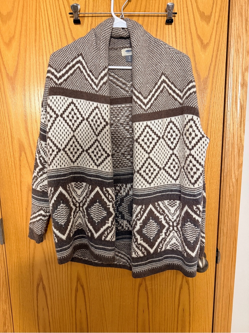 Old Navy Brown and Cream Open-Front Aztec Cardigan
